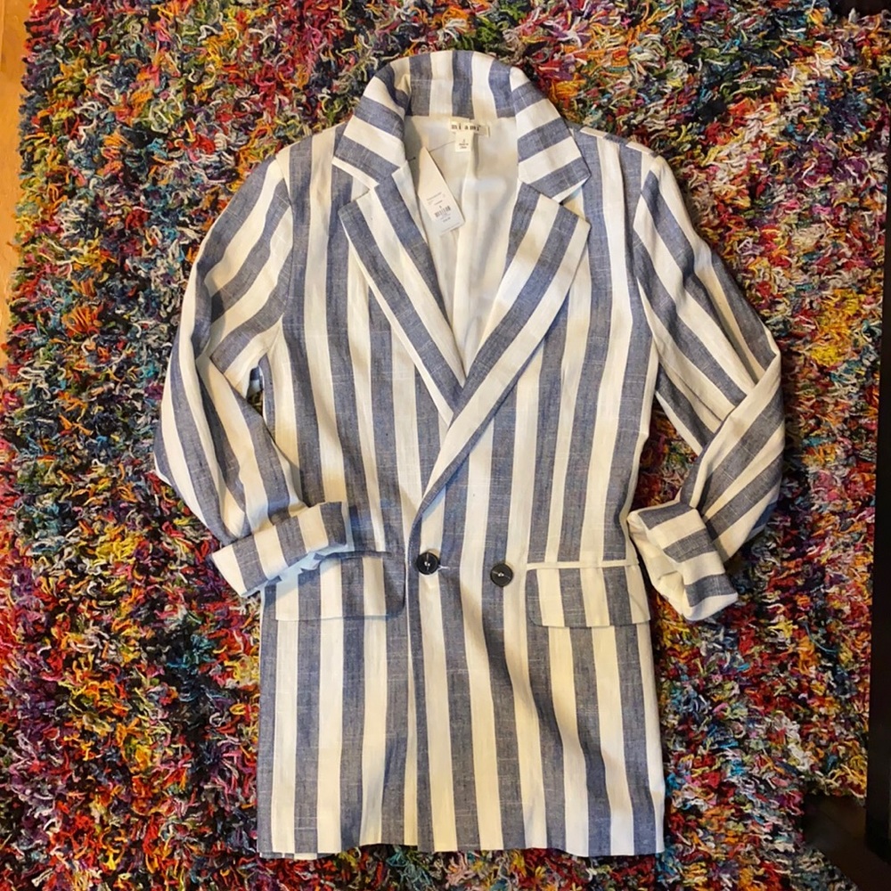 White and Blue Stripped Cotton Blazer